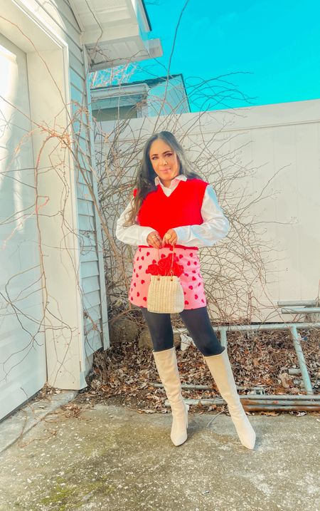 Vday outfit from @shein
Super cute and comfy look

Sweater vest + white shirt +heart pattern skirt + black stockings +white boots 

#LTKbeauty #LTKSeasonal #LTKstyletip