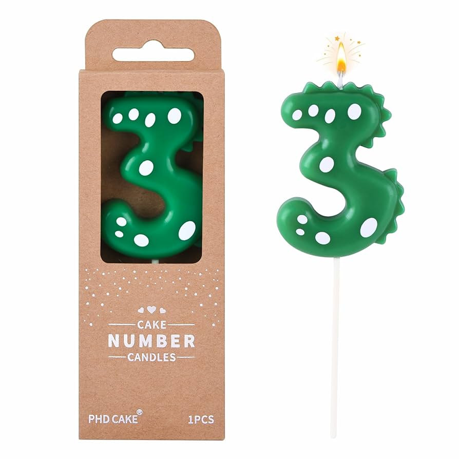 PHD CAKE 2.76 Inch Green Dinosaur 3 Number Birthday Candles, Dinosaur Number Candles, Cake Number... | Amazon (US)