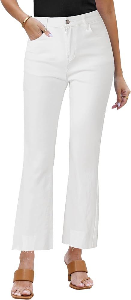 GRAPENT Flare Jeans for Women High Waisted Trendy Cropped Jeans Stretchy Denim Pants Raw Hem Ankl... | Amazon (US)