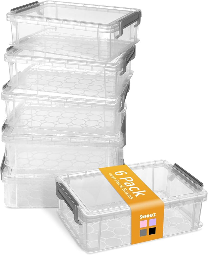 Sooez 6 Pack Extra Large Pencil Box, Plastic Pencil Case Crayon Box, Clear Marker Organizer Plast... | Amazon (US)