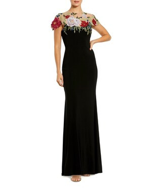 Mac Duggal Floral Embellished Crew Neck Short Sleeve Jersey Fitted Gown | Dillard's | Dillard's