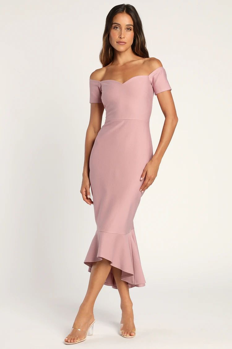 How Much I Care Mauve Off-the-Shoulder Midi Dress | Lulus (US)