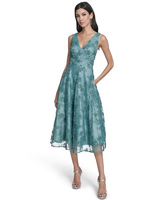 Women's Sleeveless V-Neck Fit and Flare Midi Dress | Macy's