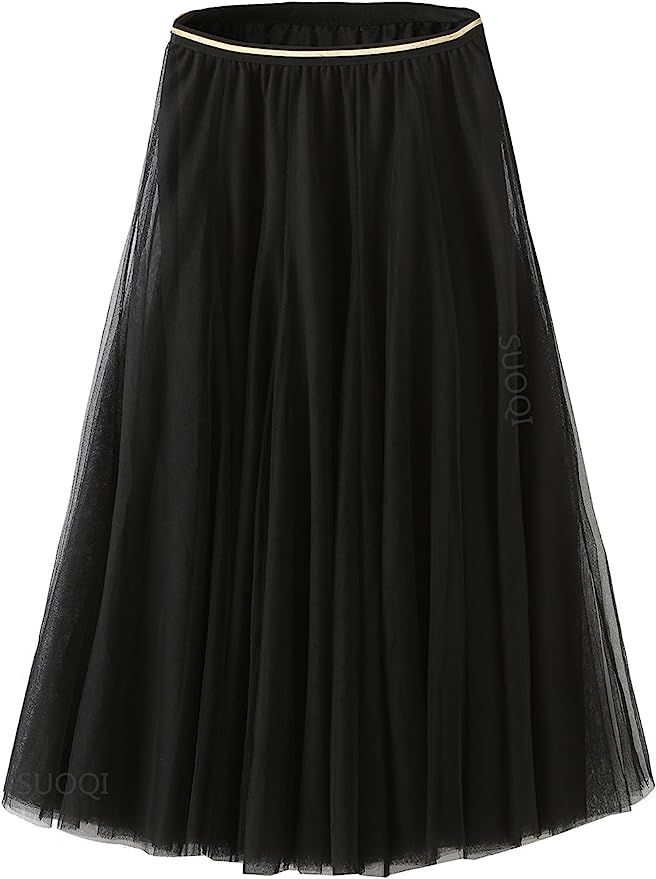Tulle Skirt for Women Skirts Midi Length Tulle Skirt A-Line Knee Length Skirt High Waist Princess... | Amazon (US)