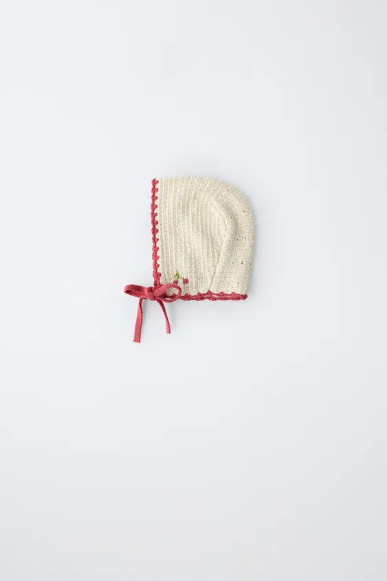 EMBROIDERED CHERRY KNIT BONNET | Zara UK