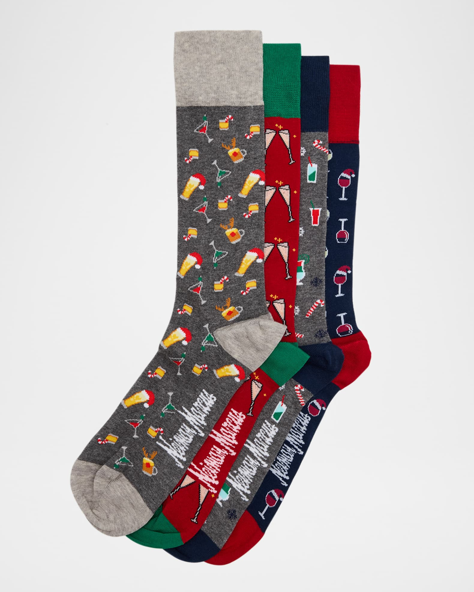 Men's Holiday Drinks 4-Pack Crew Socks | Neiman Marcus