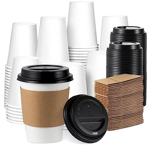 BENEVAL [100 Pack] 12 oz Disposable Coffee Cups with Lids and Sleeves, 12 oz To Go Coffee Cups with Lids, Sturdy White Paper Disposable Cups with Lids for Hot and Cold Beverage | Amazon (US)