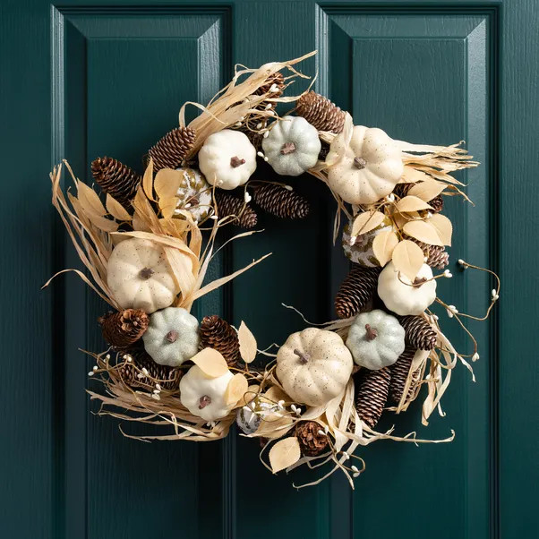 Artificial Neutral Pumpkin Wreath | Dunelm (migrated)