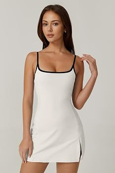 QINSEN Womens Spaghetti Strap Tennis Dress with Shorts Workout Side Slit Active Golf Dresses | Amazon (US)