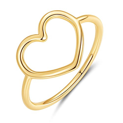 MUNDELL Sterling Silver 925 Simple Minimalist Heart Finger Rings for Women Wedding Engagement Statement Jewelry (golden heart, 8) | Amazon (US)