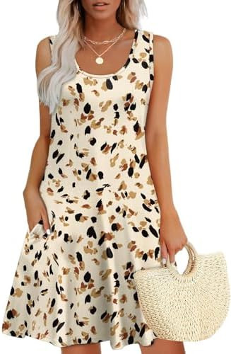 WEESO Womens Summer Dresses Loose U Neck Sleeveless Sundresses Dress with Pockets | Amazon (US)