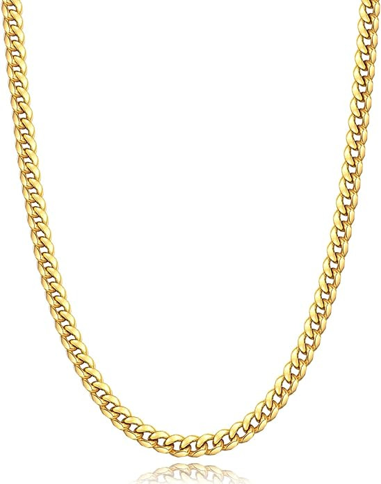 Momlovu Gold Chain Silver Chain for Men Boys, 4mm/6mm Non-Tarnish 18K Gold-Plated Cuban Link Chai... | Amazon (US)