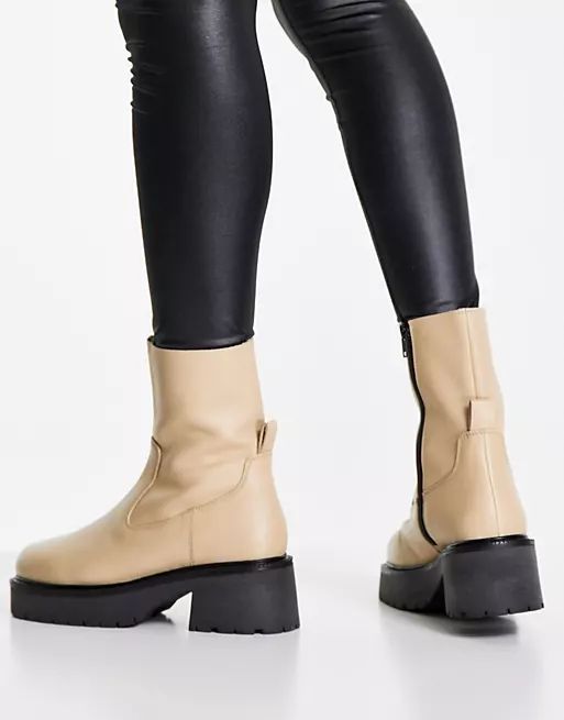 ASOS DESIGN Ascend premium leather sock boots in off white | ASOS (Global)