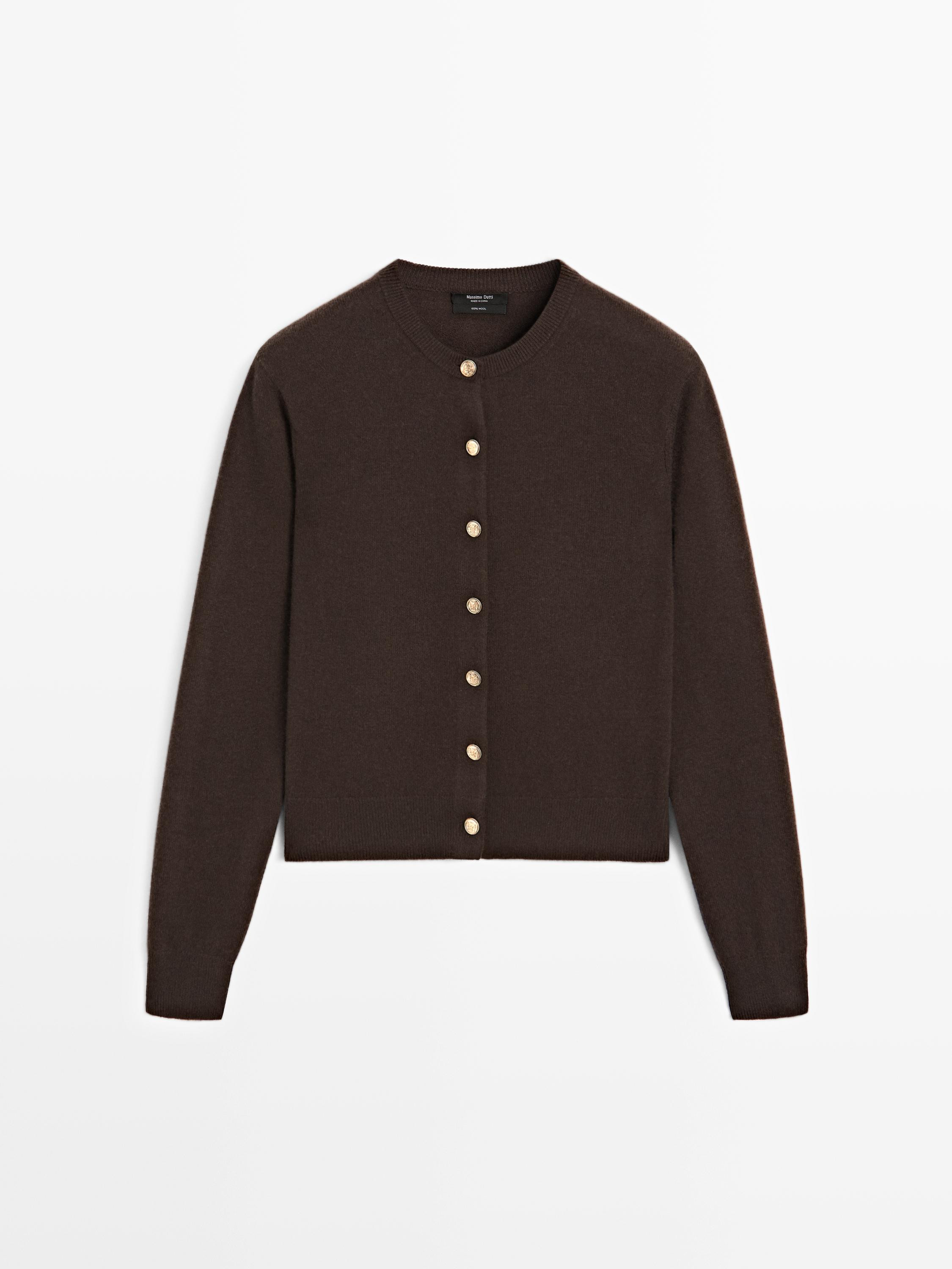 100% wool cardigan with gold buttons | Massimo Dutti US