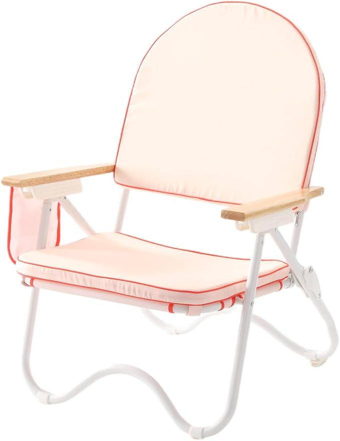 Padded Low Beach Chair, 4-Position Folding Outdoor Chair with Wooden Armrests, Cushioned Seat, St... | Amazon (US)