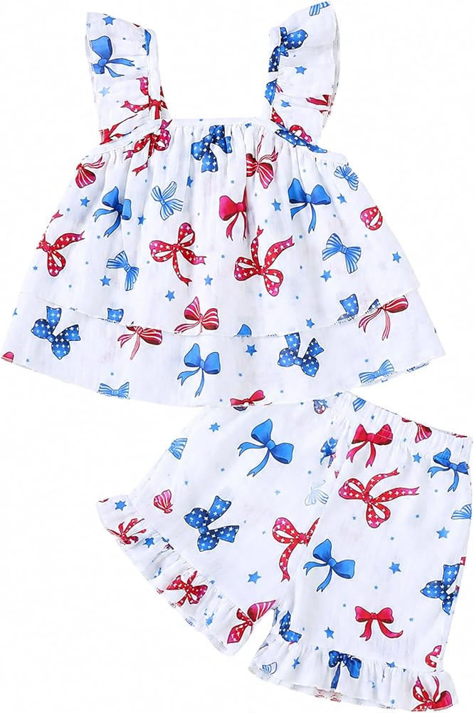 Jecson Toddler Girl Outfits Baby Girl Summer Clothes Sleeveless Ruffle Dress Tops and Shorts Clot... | Amazon (US)