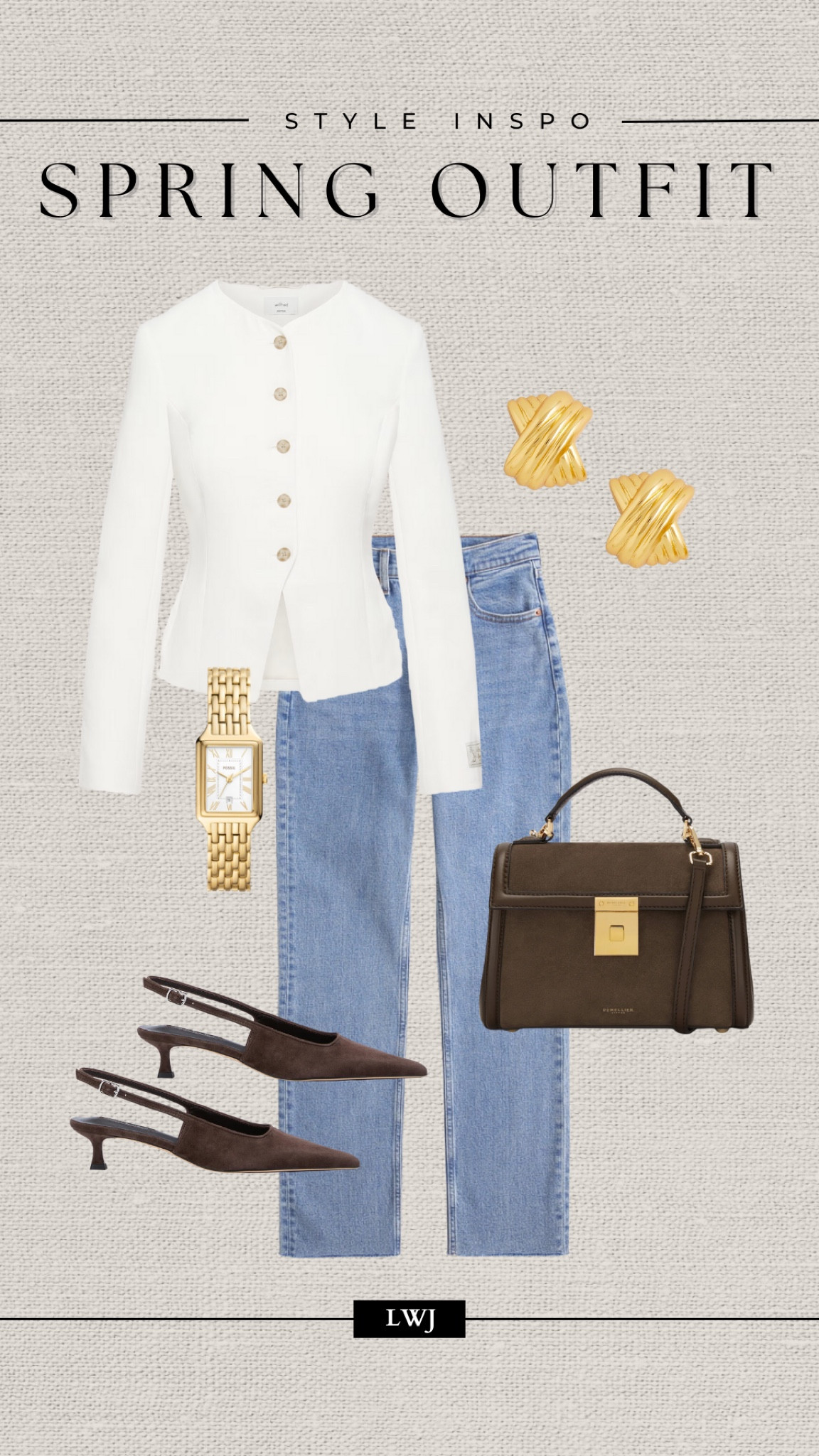 Style inspo: spring outfit 

Tailored vest / ankle straight jeans / light blue wash / brown slingbacks / purse / gold watch / chic style / dinner outfit / drinks with friends 

#LTKStyleTip #LTKSeasonal