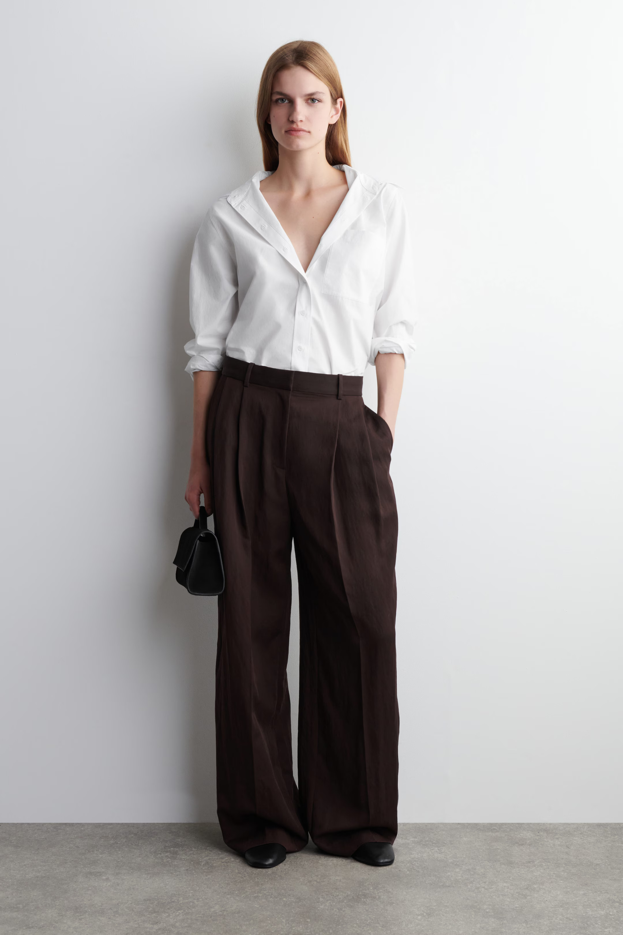 RELAXED FLUID WIDE-LEG TROUSERS - BURGUNDY | COS | COS UK