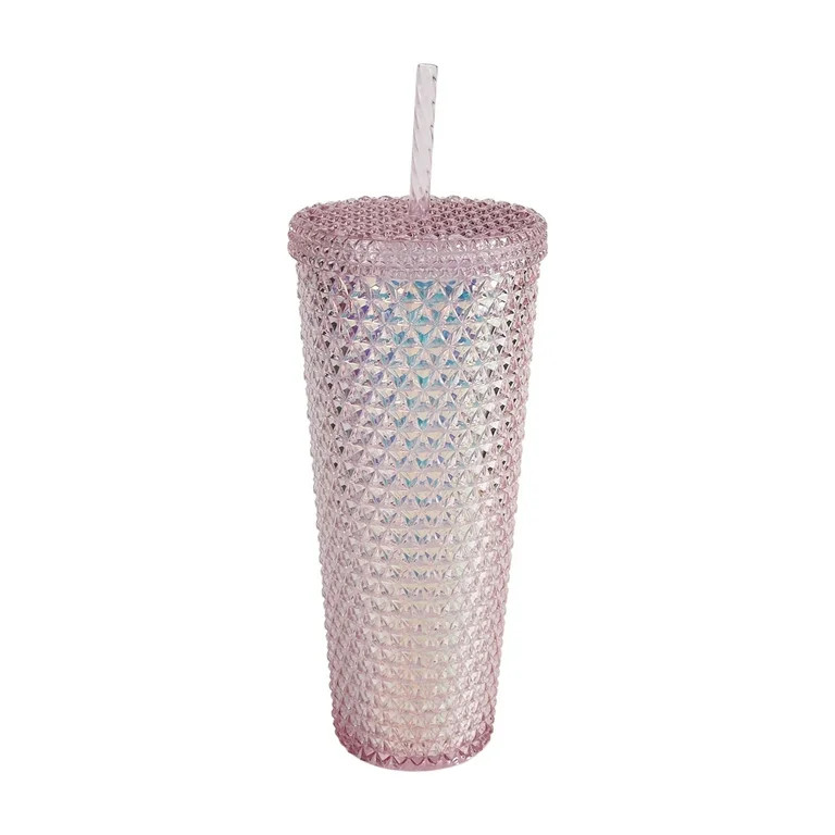 Mainstays 26-Ounce Capacity Plastic Double Wall Insulated Iridescent Textured Tumbler, Pink | Walmart (US)