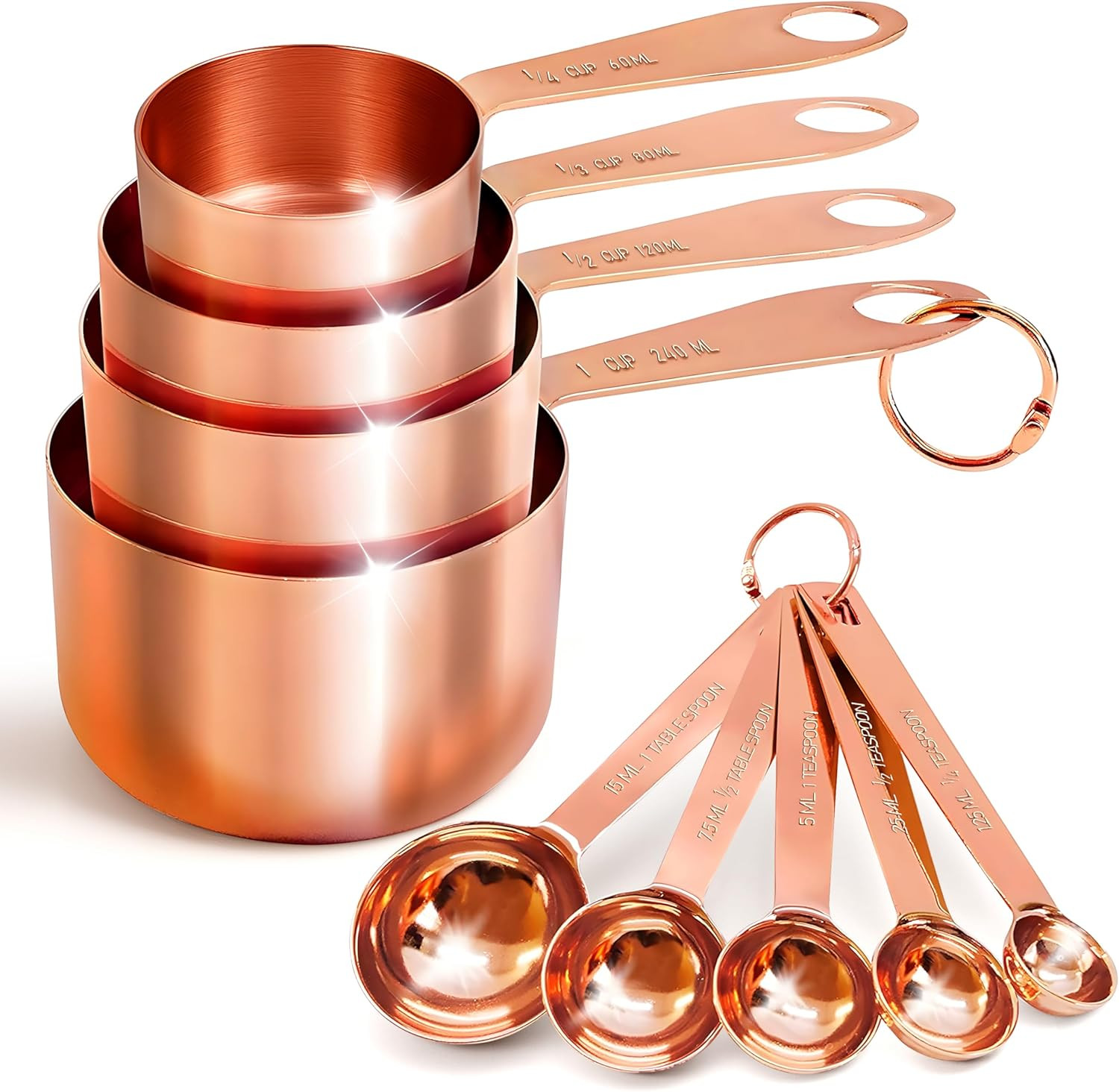 Measuring Cups and Spoons Set of 9, Utensils for Dry and Liquid Ingredients, Copper Kitchen Acces... | Amazon (US)