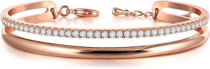 Rose Gold Bracelet for Women 'Timeline' Cuff Bangles Jewelry, Crystal from Swarovski | Amazon (US)