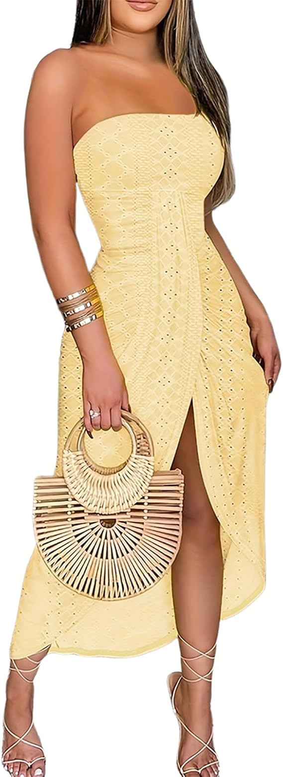 CHICME Women's Strapless Maxi Bodycon Dresses Wrap Asymmetrical Beach Maxi Long Dress Beach Cover... | Amazon (US)