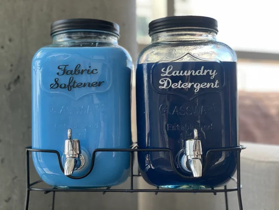 Glass Jars with Easy-pour Spouts + Customized Labels | Laundry Detergent & Fabric Softener Dispen... | Etsy (US)