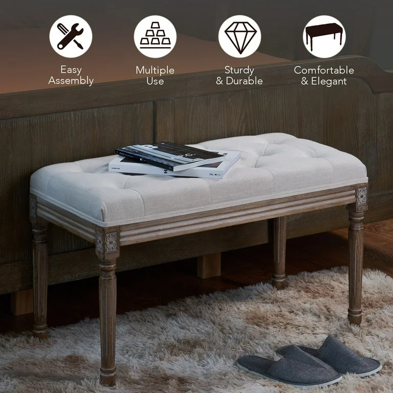 Upholstered Entryway Bench with Rubber Wood Legs for Dining Room Bedroom More | Walmart (US)