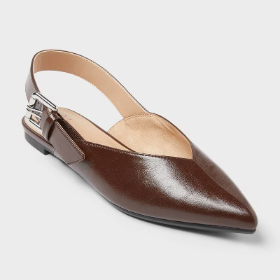 Women’s Victoria Sling Back Side Buckle Flats with Memory Foam Insole – A New Day™ Brown 6.5 | Target