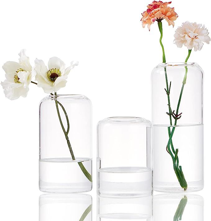 FORYILLUMI Glass Single Bud Vases, Set of 3 Clear Bud Vases in Bulk,Bud Vases for Home Decor Flow... | Amazon (US)