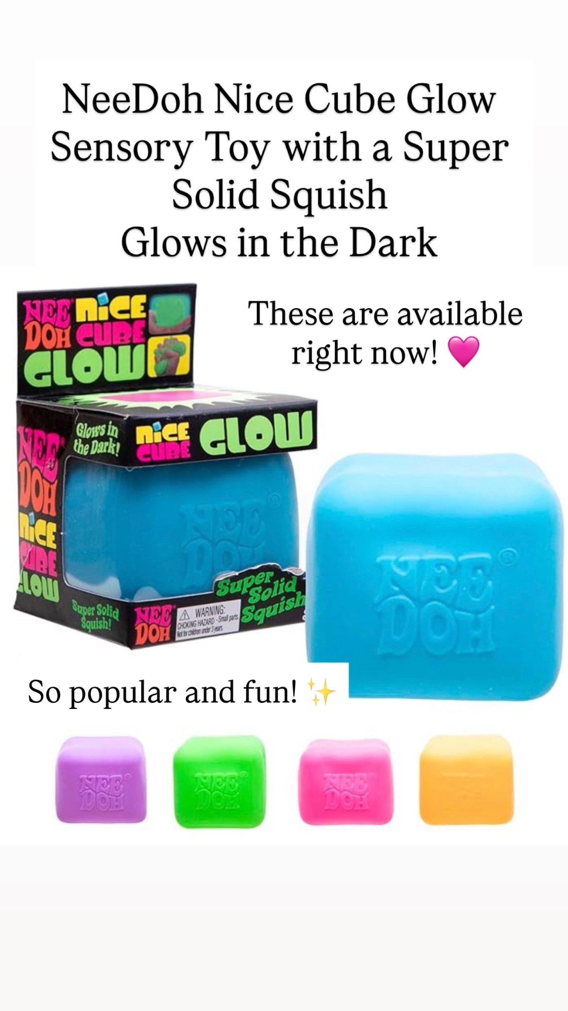 NeeDoh Nice Cube Glow - Sensory Toy with a Super Solid Squish - Glows in the Dark and Always Returns to its Square Shape

#LTKKids