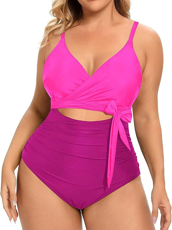 Daci Women Plus Size One Piece Swimsuits High Waisted Tummy Control Bathing Suits Cutout Open Bac... | Amazon (US)