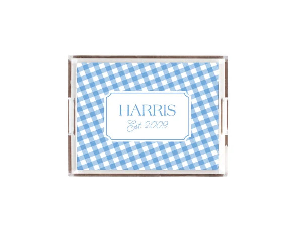 Personalized tray, Acrylic tray, Blue gingham tray, Housewarming gift idea, Lucite tray, Tray wit... | Etsy (US)