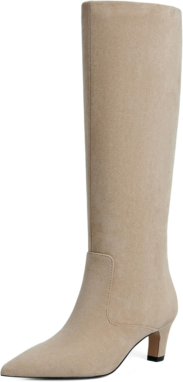 Knee High Boots for Women Pointed Toe Kitten Heel Tall Boots | Amazon (US)