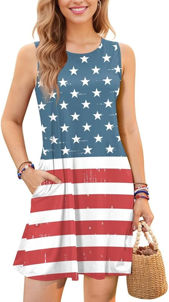Spadehill 4th of July Womens Summer Casual Beach Dress with Pockets | Amazon (US)