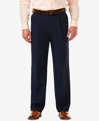 Haggar Men's Cool 18 PRO Classic-Fit Expandable Waist Pleated Stretch Dress Pants - Macy's | Macy's
