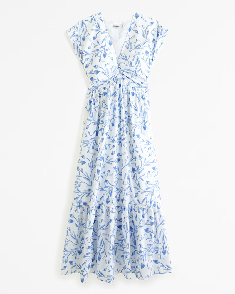 Cinch-Front Poplin Midi Dress | Abercrombie & Fitch (US)