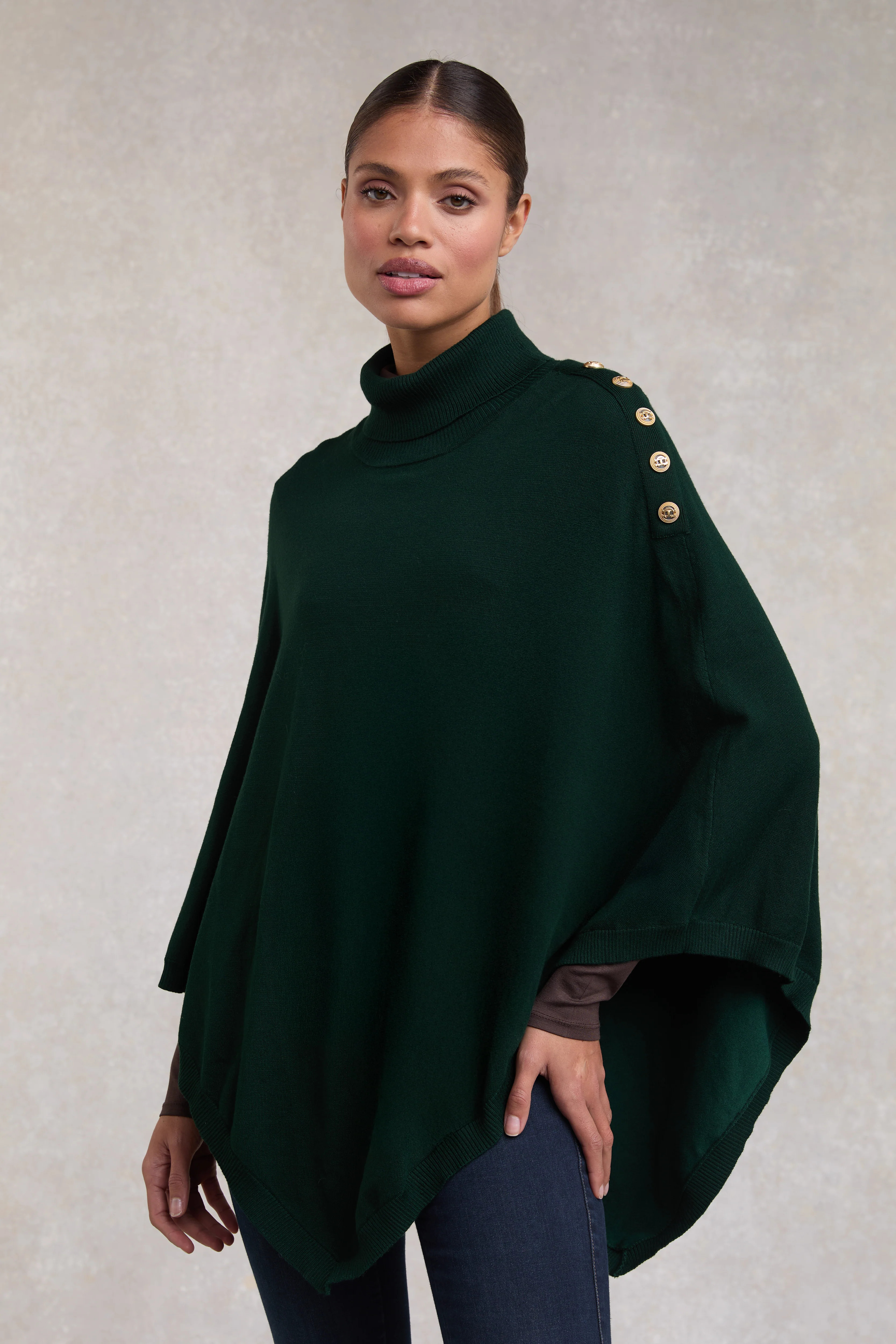 Roll Neck Cape (Deep Emerald) | Holland Cooper