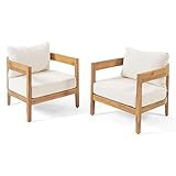 Christopher Knight Home 312395 Alfy Outdoor Club Chair with Cushions (Set of 2), Teak Finish, Bei... | Amazon (US)