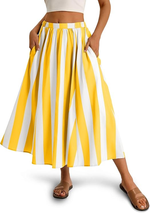 Cicy Bell Womens Summer Striped Maxi Skirts A-Line Elastic Waist Flowy Skirt Beach Vacation Outfi... | Amazon (US)
