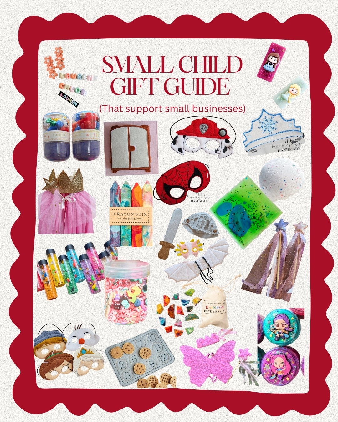 Gift guide for the littles that support small businesses! Lots of sensory toys for your little sensory seekers. 

Toy. Gift guide. Sensory seekers. Sensory toys. Small business. Etsy. Christmas. Gift ideas  

#LTKKids #LTKGiftGuide #LTKHoliday