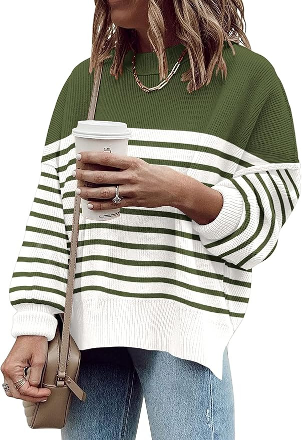 ETCYY Oversized Sweaters for Women Fall 2022 Trendy Crewneck Batwing Long Sleeve Knit Tops Side S... | Amazon (US)