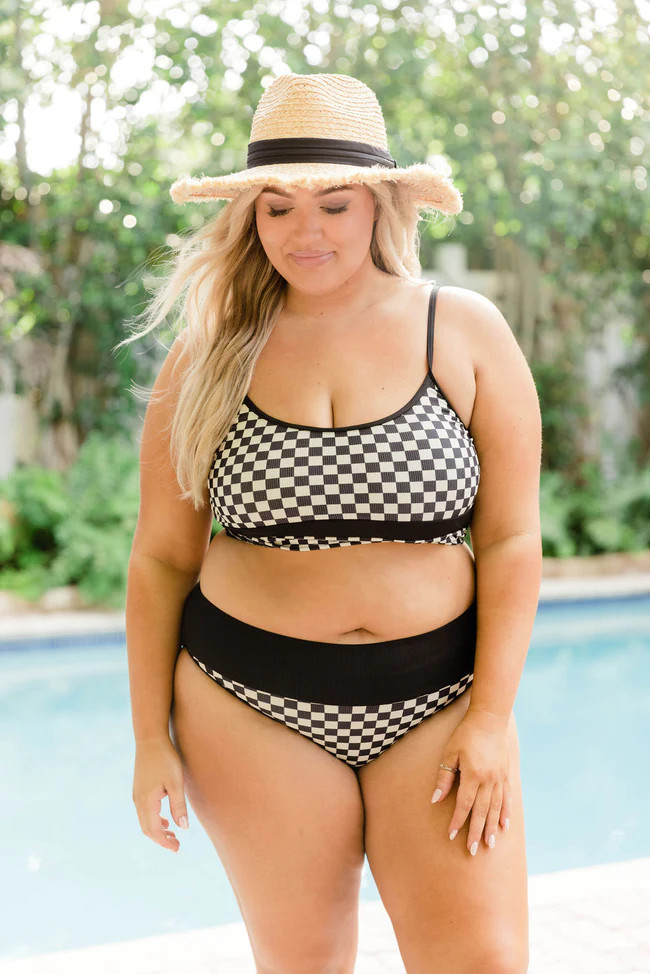 Meant For You Black Checkered Bikini Bottoms | Pink Lily