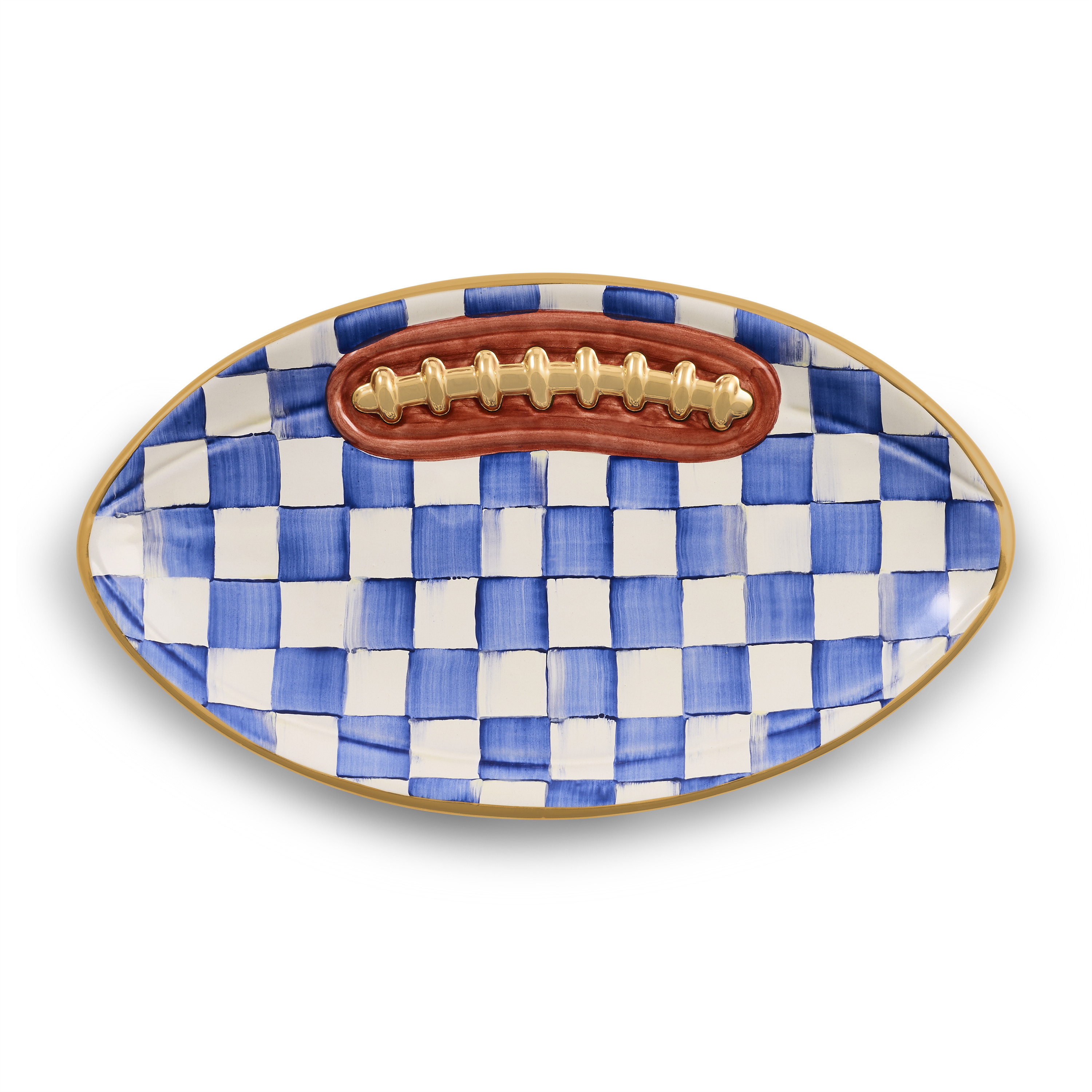 MacKenzie-Childs Royal Check Ceramic Football Platter | MacKenzie-Childs