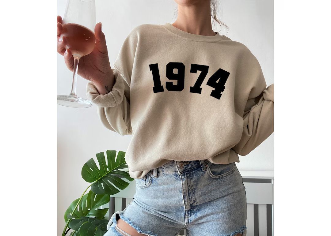 1974 Sweatshirt, 1974 College Style Number Sweater, 1974 Birthday Year Number Sweat for Women, Bi... | Etsy (US)