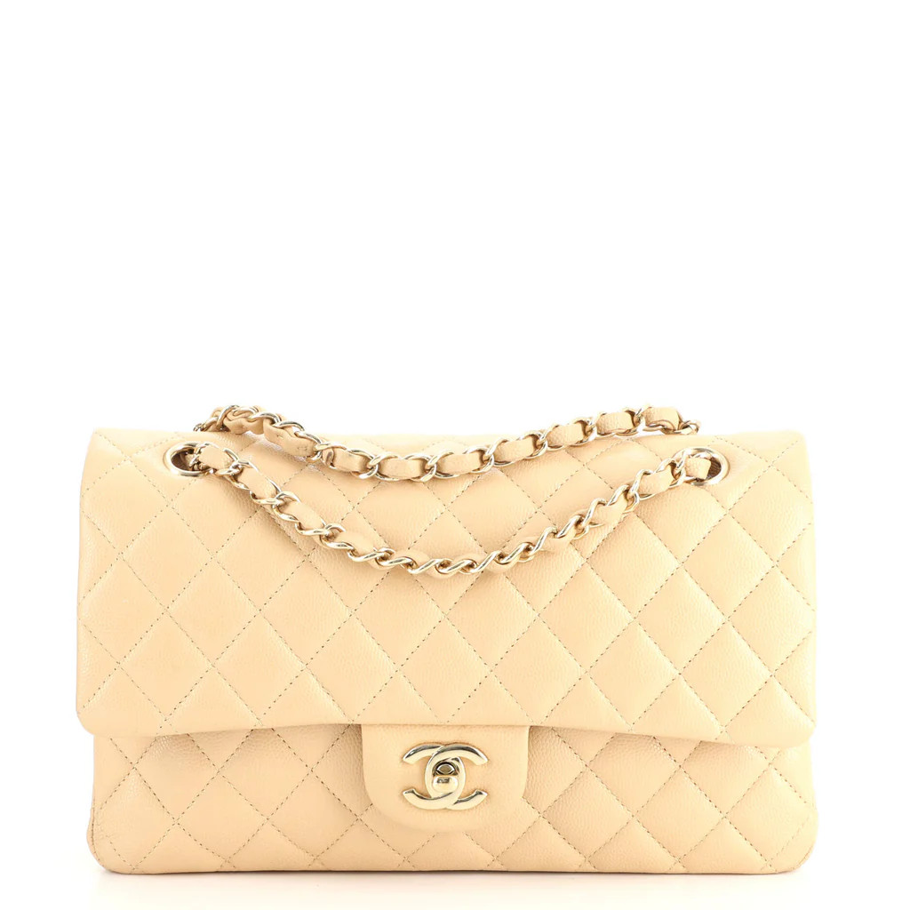 Chanel Classic Double Flap Bag Quilted Caviar Medium Neutral 1648641 | Rebag