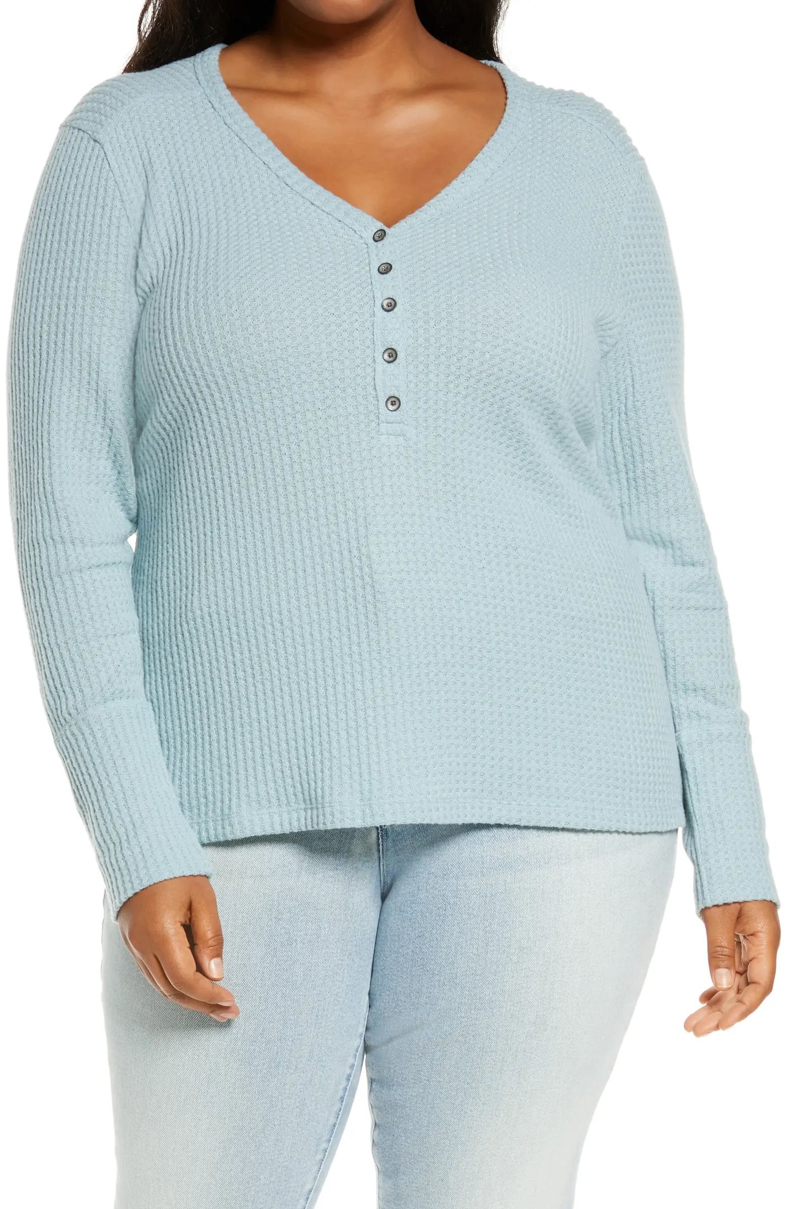 Caslon® High Cuff Thermal Henley Top (Plus Size) | Nordstrom | Nordstrom