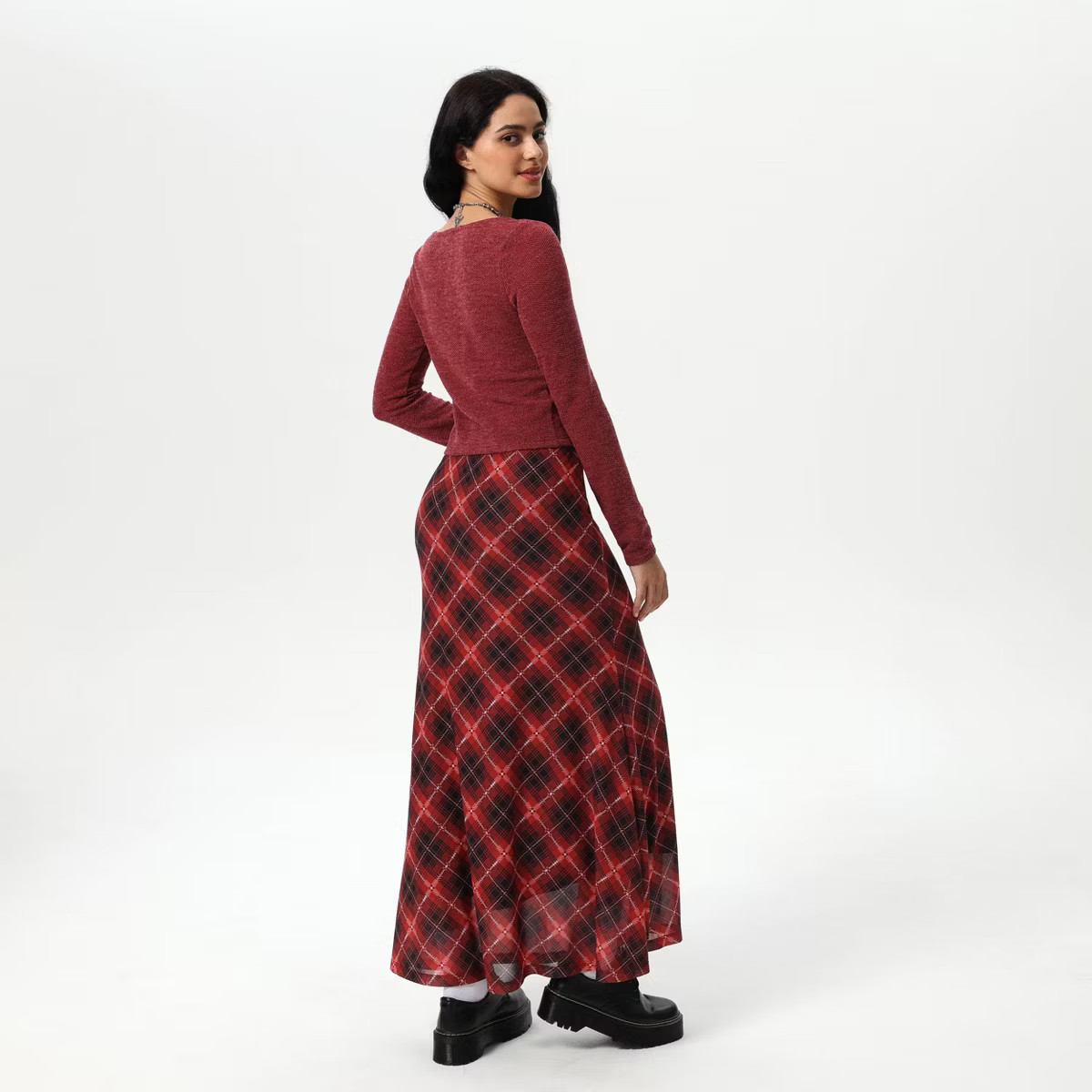 Women's Slight Fishtail Mesh Skirt - Wild Fable™ Red Plaid | Target