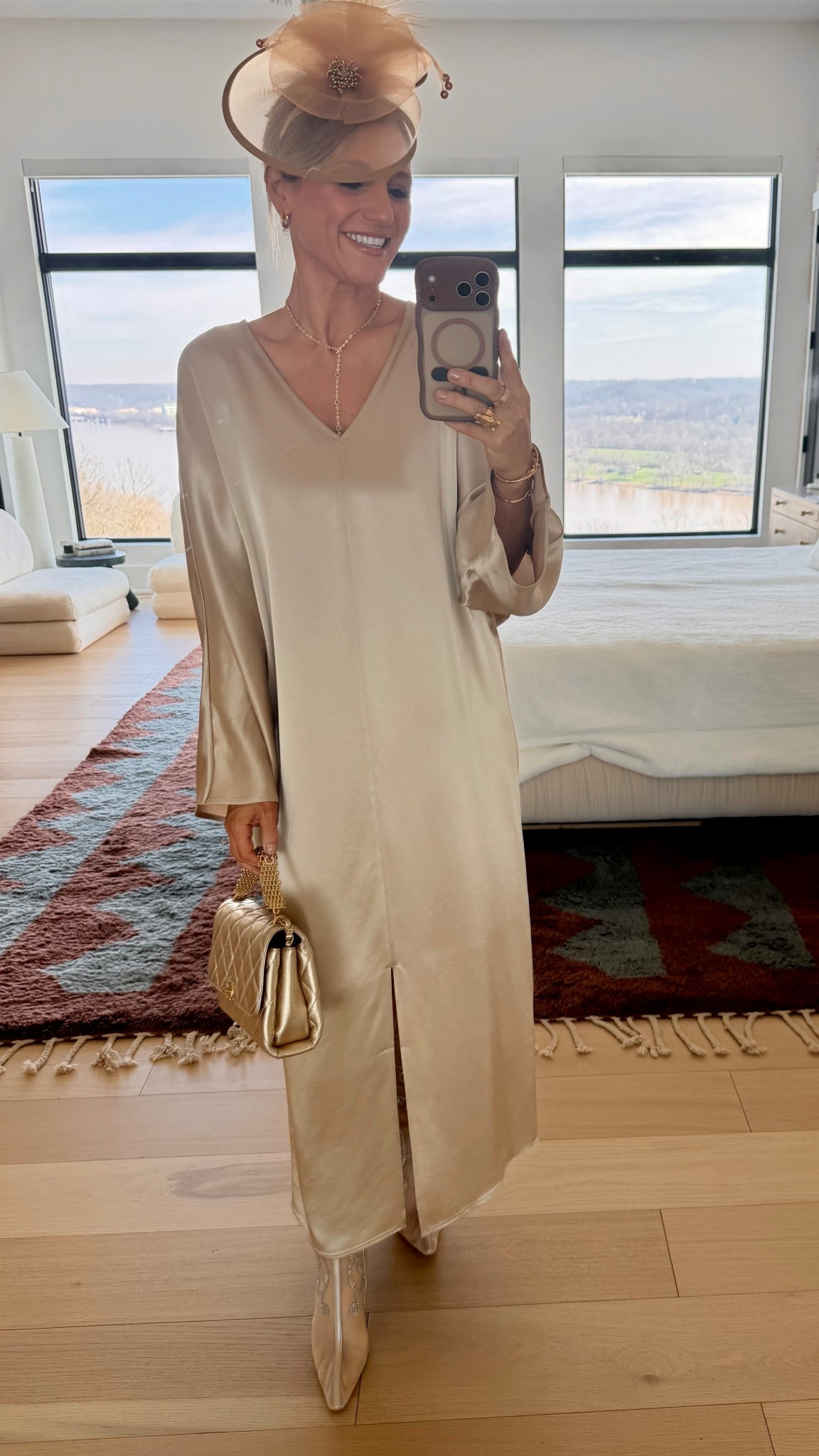 Golden hour at the Jeff Ruby Stakes 🐎
All gold everything for race day 💫
This dress is at The Wardrobe Cincinnati for my local girls ✨ 
(Boots are old Gianni on Poshmark though!)