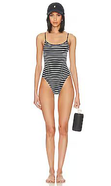 Hunza G Pamela One Piece in Navy & White Stripe from Revolve.com | Revolve Clothing (Global)